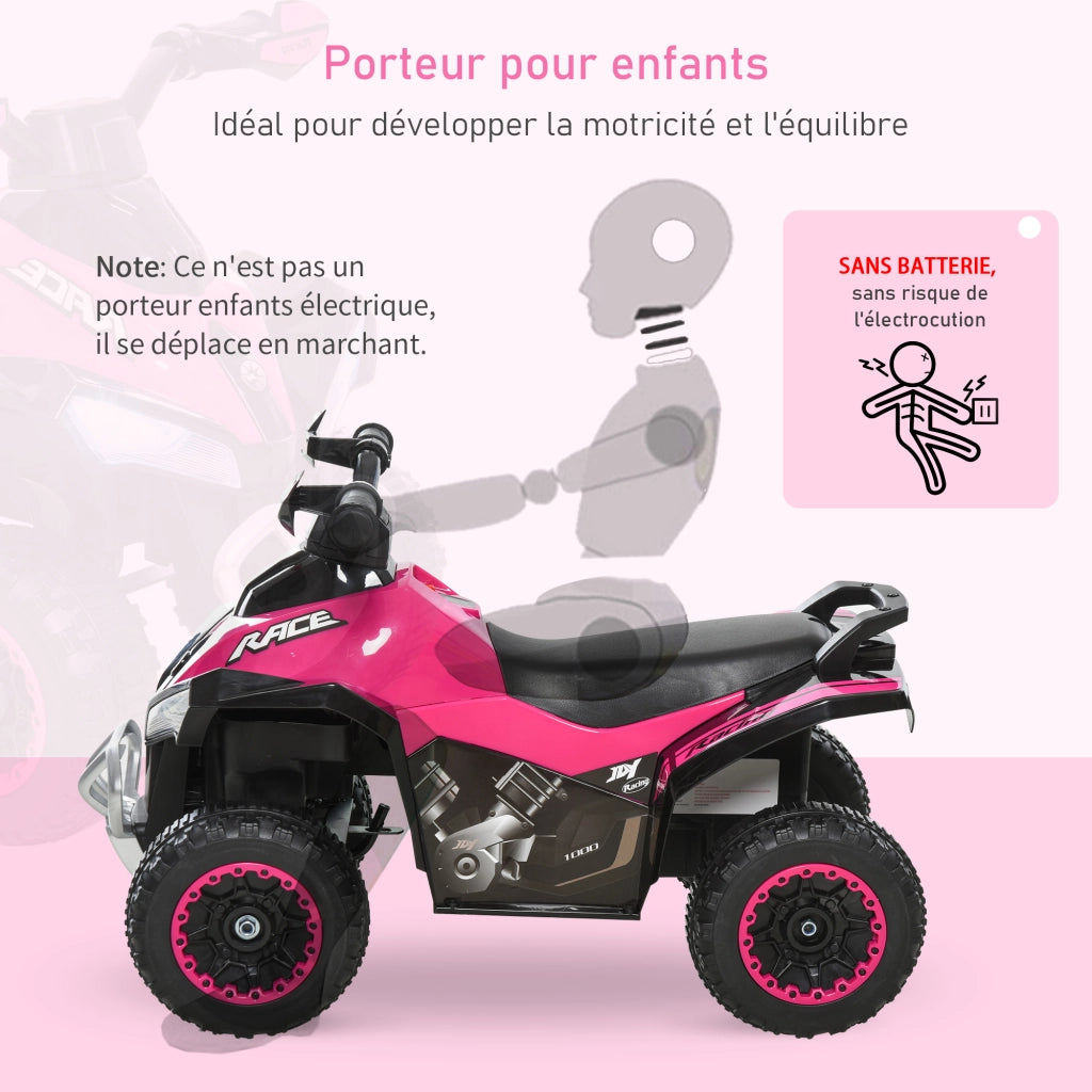 Quad cavalcabile per bambini 18-36 mesi ¨C Xylo ¨C con luci e suoni, rosa e nero, 67x38x44 cm