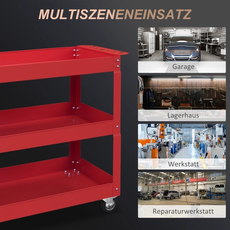 Carrello portautensili a 3 ripiani, 4 ruote, acciaio, 83 cm (larghezza) x 35,3 cm (profondit¨¤) x 76 cm (altezza), rosso