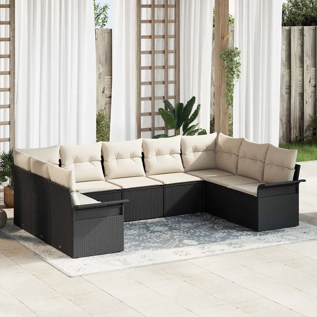 Set Divano da Giardino con cuscino Nero polyrattan