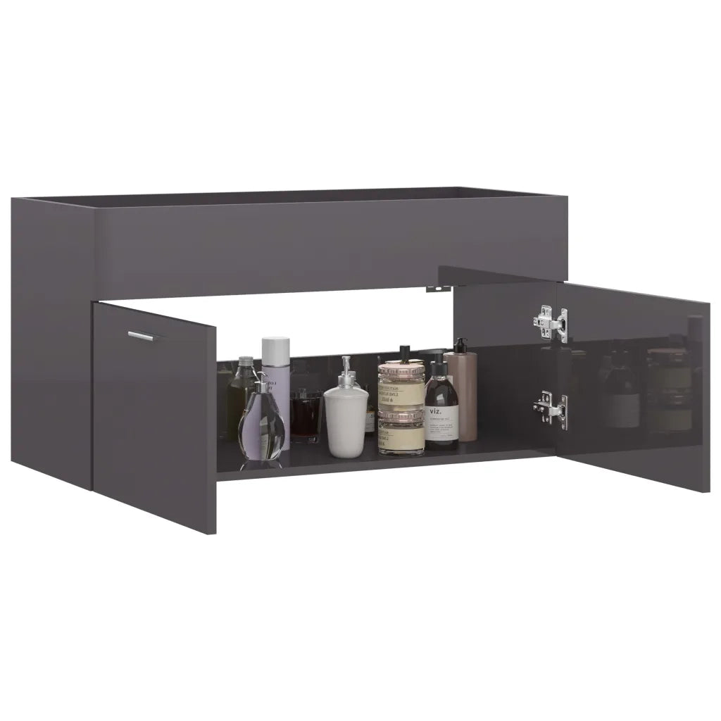 Mobile Lavabo Grigio Lucido 90x38,5x46 cm in Legno Multistrato 804673