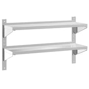 Mensola Muro | Mensola a parete 2 Ripiani 100x30x60cm Argento Acciaio Inossidabile
