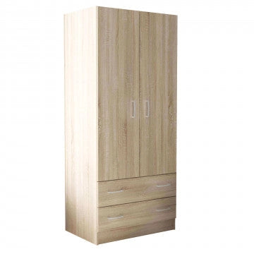 Armadio Quercia Chiaro con 2 Ante e Due Cassetti POP, cm 80x52x180