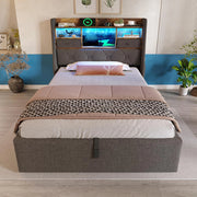 Letto 90x200cm?- Xylo - idraulico 4 USB lino grigio