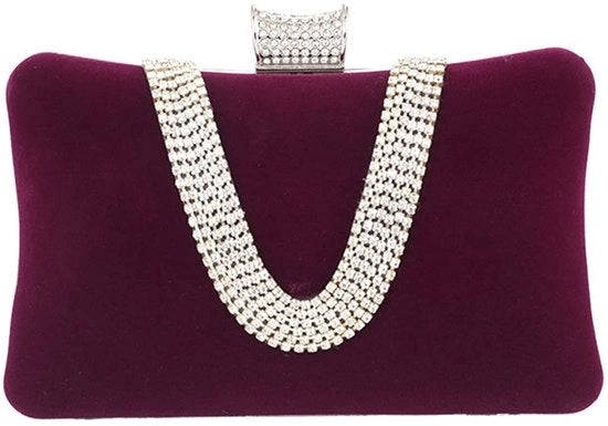 Borsa da cocktail per donna in pelle di velluto con glitter e strass, portamonete e catena, borsa elegante per party e serata