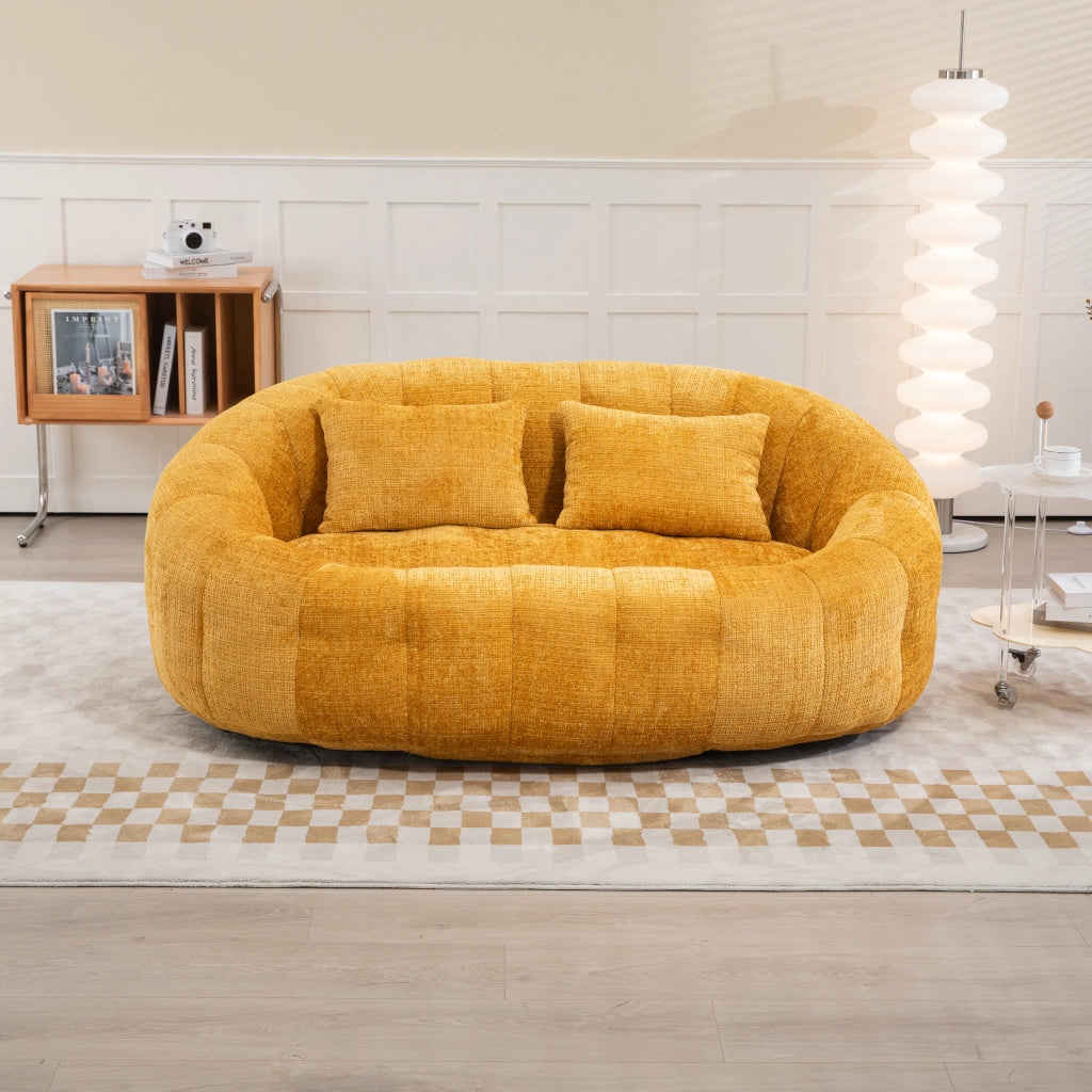 Poltrona pouf con braccioli e memory foam per soggiorno e camera in ciniglia gialla