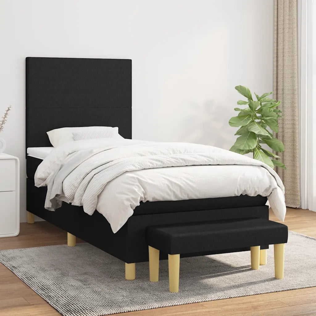 Letto singolo | Letto per adulti | Giroletto a Molle con Materasso Nero 80x200 cm inTessuto