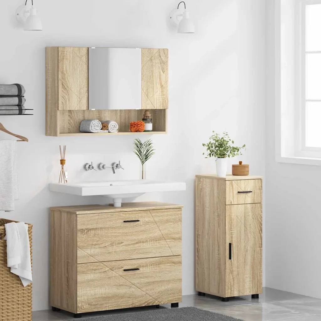 Set di mobili per il bagno con cassetto 3 pcs Rovere Sonoma 3393035