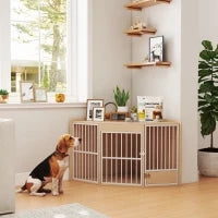 Gabbia ad angolo per cani, tavolino, con porta girevole, per piccoli e medi cani 113 x 80 x 64 cm, rovere