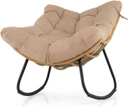 Sedia a Dondolo da Esterno, Poltrona a Dondolo da Interno con Cucscino Morbido, Struttura in Metallo e Rattan PE, per Terrazza, Bordo Piscina, Balcone, Soggiorno, 116 X 88 X 92 CM (Beige)