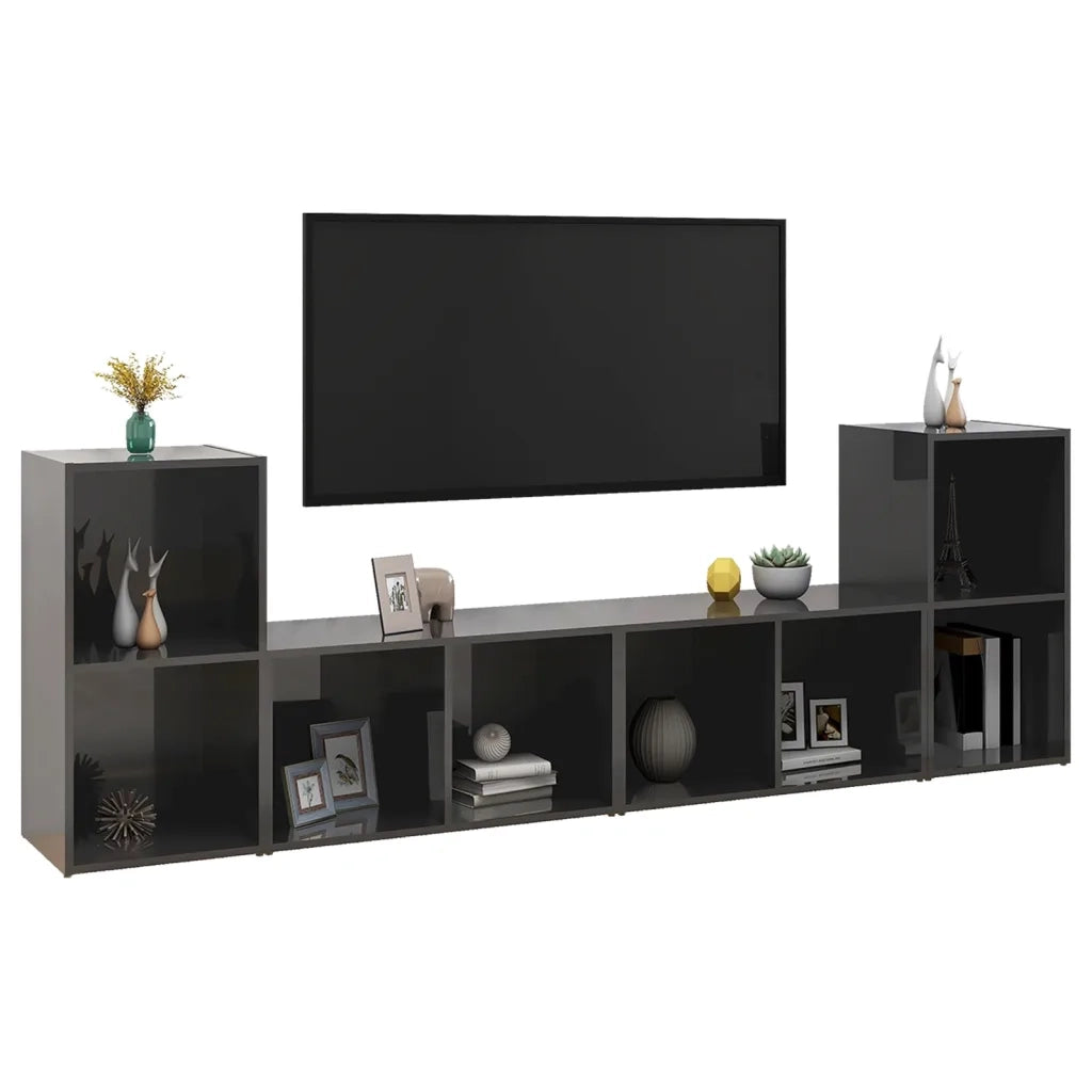 Mobili TV 4 pz Grigio Lucido 72x35x36,5 cm in Legno Multistrato 3079978