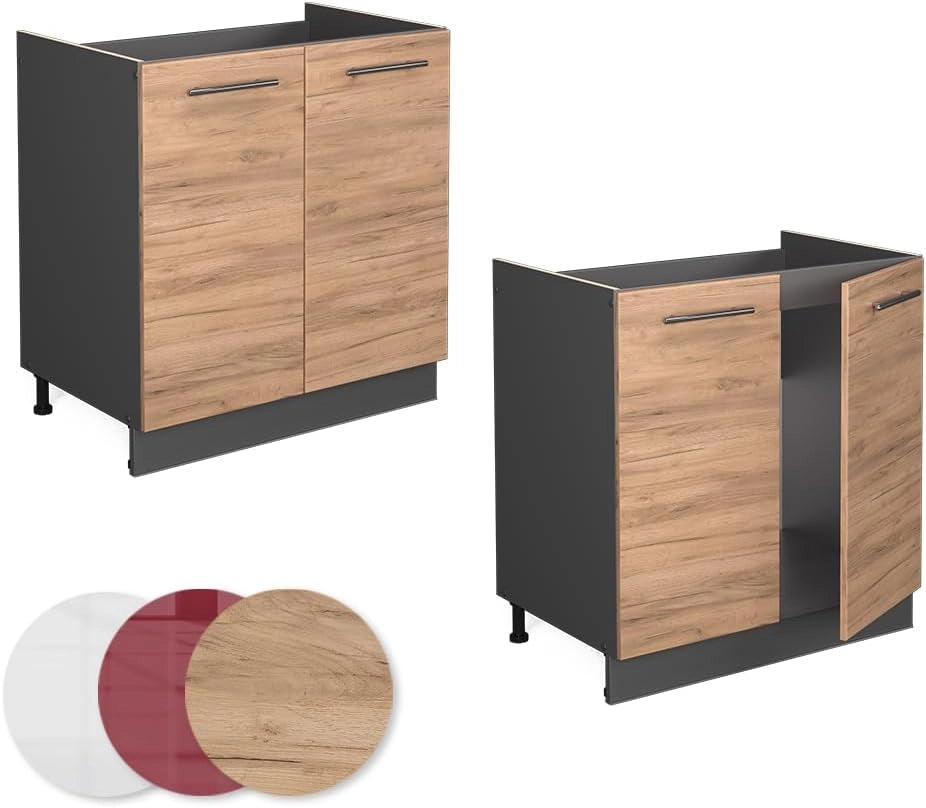 Mobile lavello cucina Fame-Line, Quercia dorata, 80 cm senza piano di lavoro, per la combinazione con altri moduli della serie Fame-Line