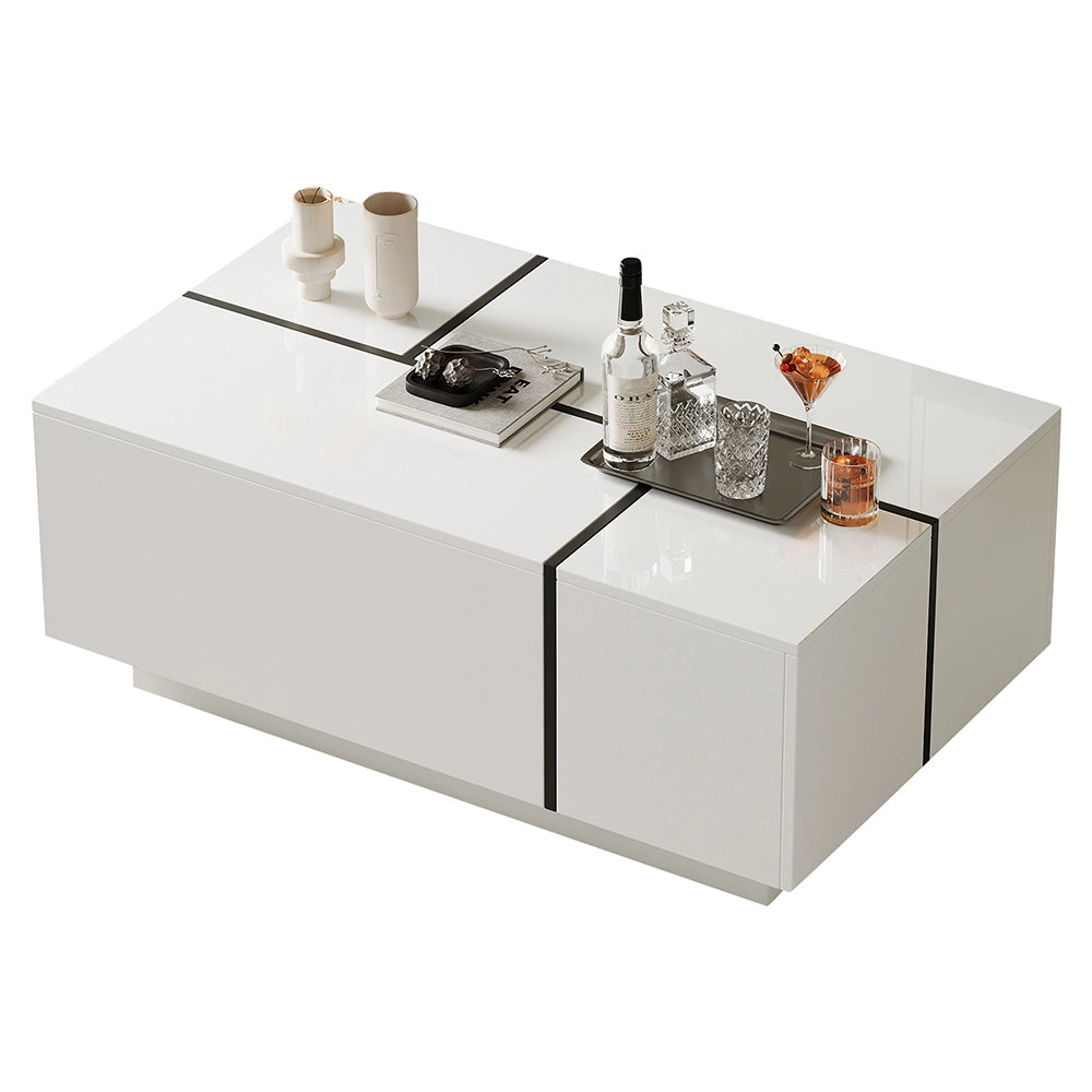 Tavolino-Xylo-100x60x40cm bianco patchwork 4 cassetti