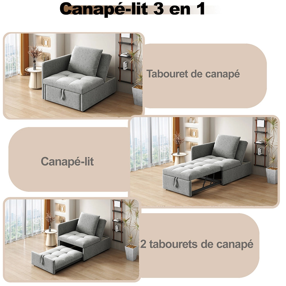 Divano letto 3in1 - Xylo - lino, schienale regolabile, compatto