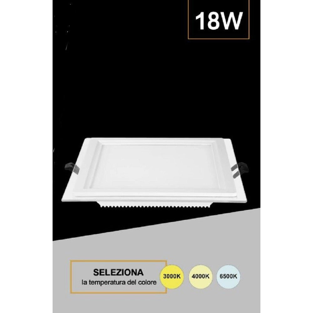 Trade Shop - Pannello Led Slim Quadrato Incasso Cornice Vetro 18w Cct 3000k 6500k 4000k P165e-q3c -