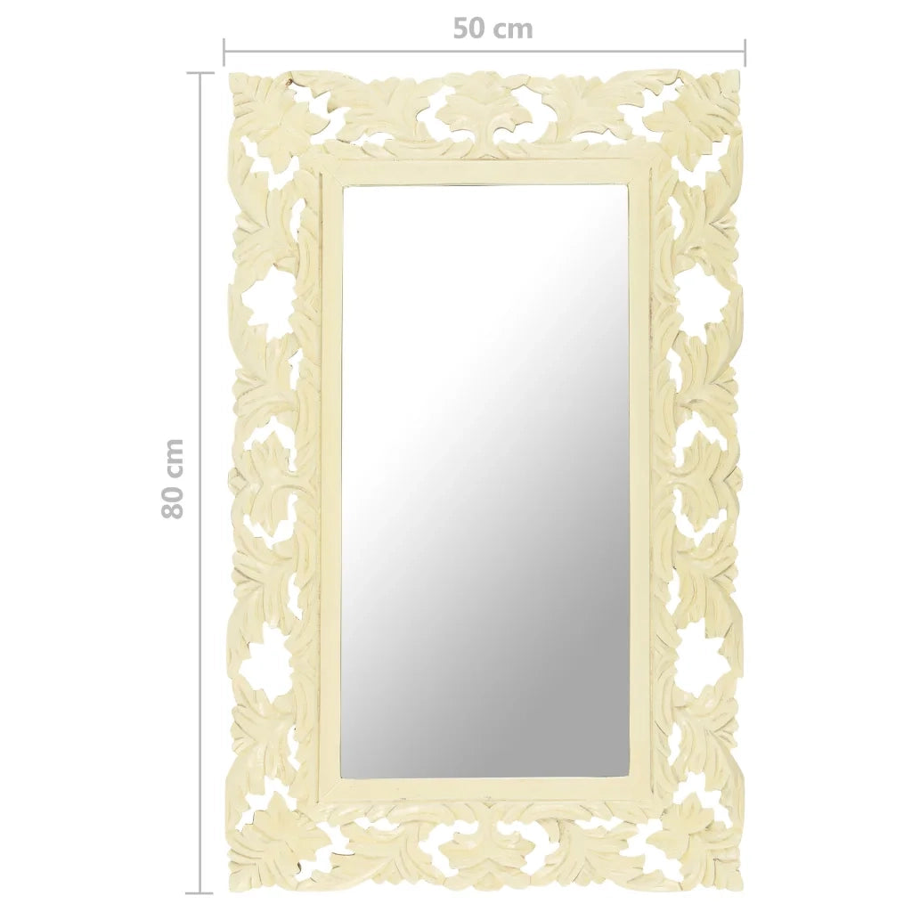 Specchio Intagliato a Mano Bianco 80x50 cm in Massello di Mango 321642
