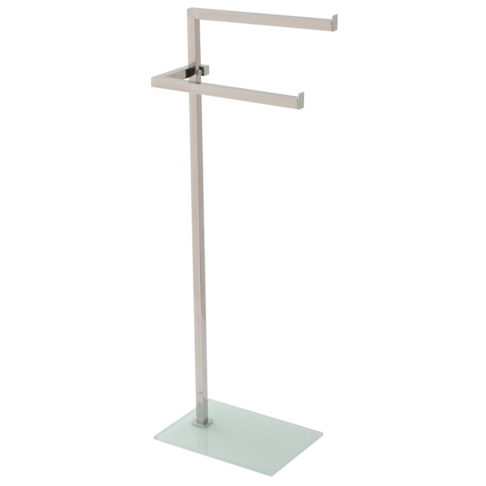 Piantana porta asciugamani bagno doppia acciaio base vetro bianca 20x28xh.86,5cm
