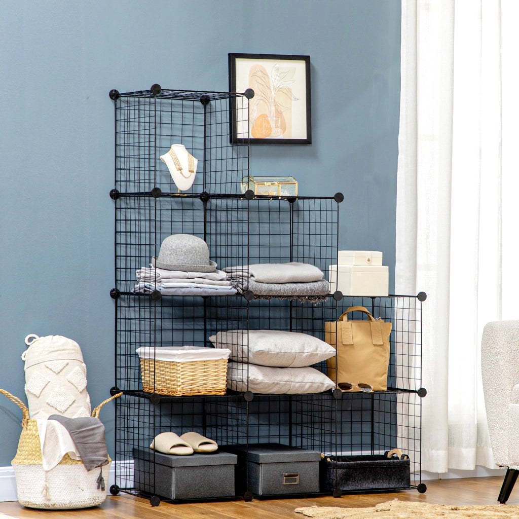 Scaffale modulare a cubi in metallo nero, 6 moduli, 35x35x35 cm, multiuso per casa e ufficio