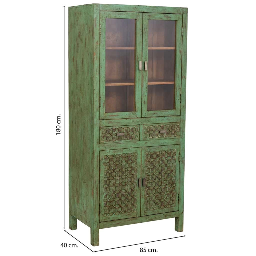 Vetrina in legno verde fatta a mano 85x40x180h cm
