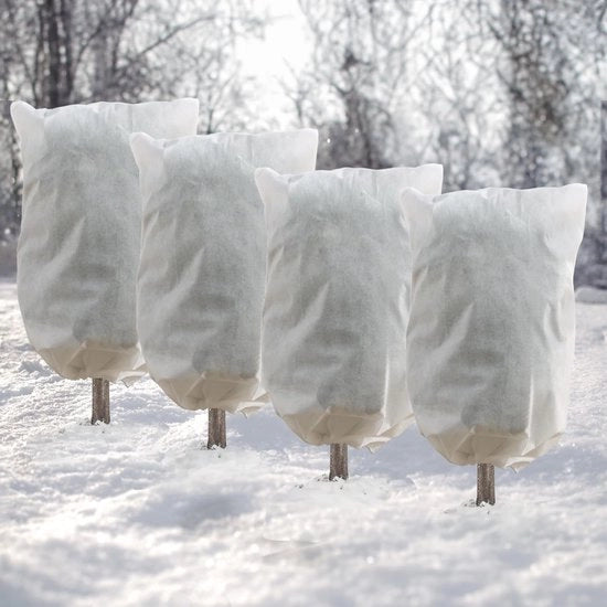 Set di protezione invernale per piante 4pz, sacco di protezione invernale per piante in vaso 80 x 120 cm con cordino e zip, velo di protezione riutilizzabile contro il gelo, la neve e gli insetti