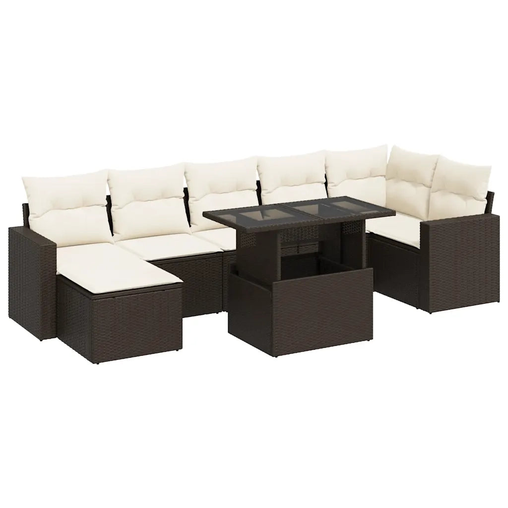 Set Divani da Giardino 8 pz con Cuscini Marrone in Polyrattan 3326364