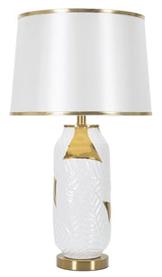 Lampada da Tavolo Ceramic Ø40x70 cm in Ceramica e Ferro e Tessuto Oro e Bianco