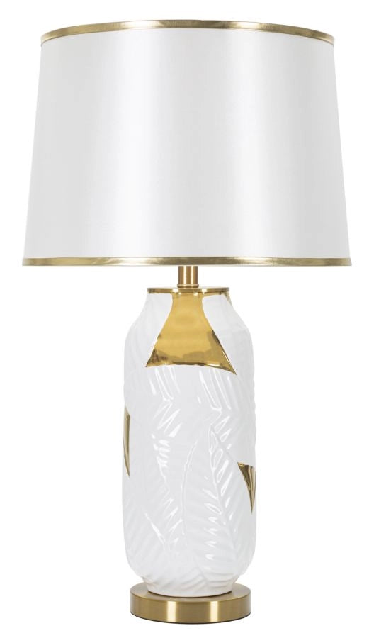 Lampada da Tavolo Ceramic Ø40x70 cm in Ceramica e Ferro e Tessuto Oro e Bianco