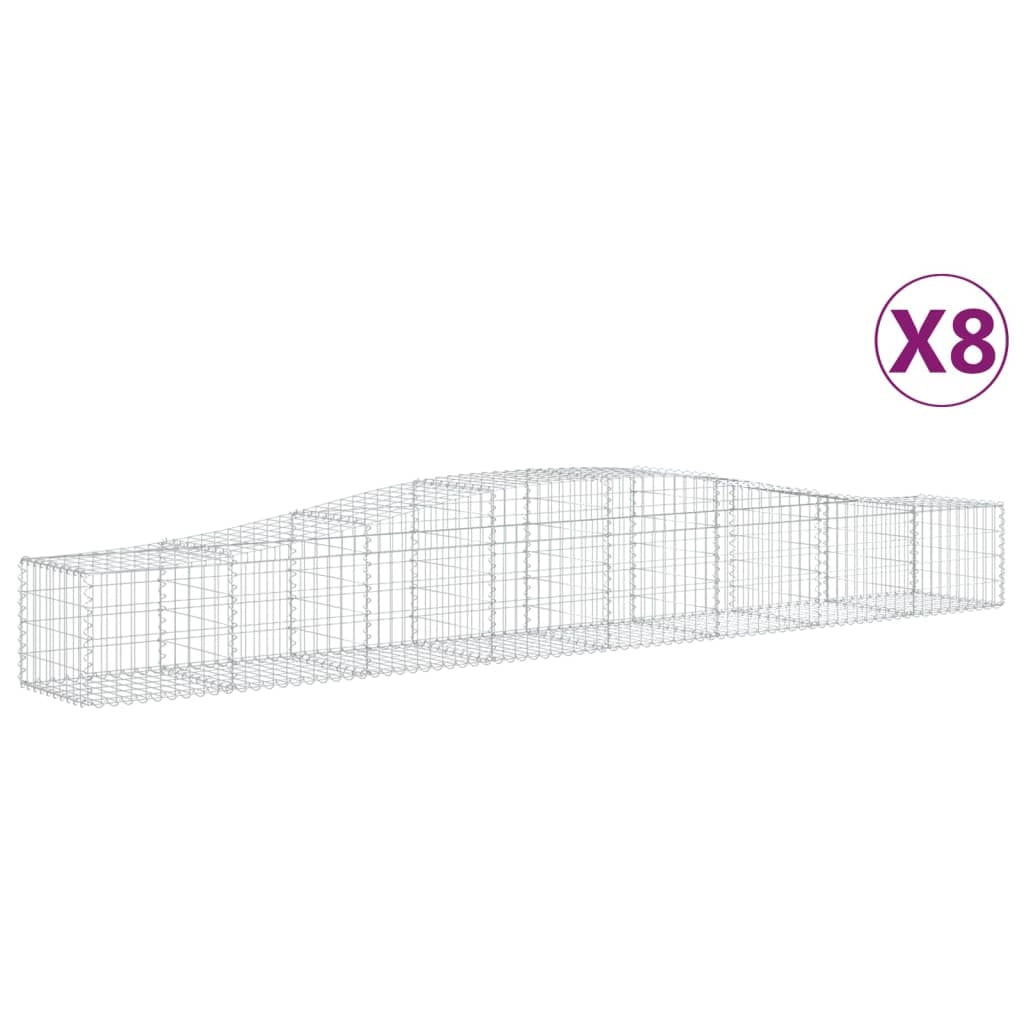 Set di 8 gabbioni ad arco per recinzione gabbia o muro di contenimento 400 x 50 x 40/60 cm ferro zincato argento 02_0041234
