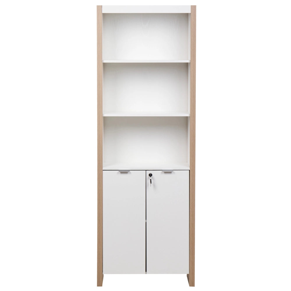 Libreria moderna con scaffali con armadietto legno chiaro bianco stile moderno scandinavo