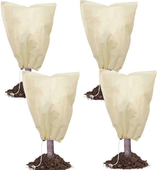 Protezione invernale per piante Coperture protettive per piante 100x80cm, 4-pack teloni respiranti per piante invernali con corda di tiraggio, tende di inverno riciclabili, facili da osservare e regolabili