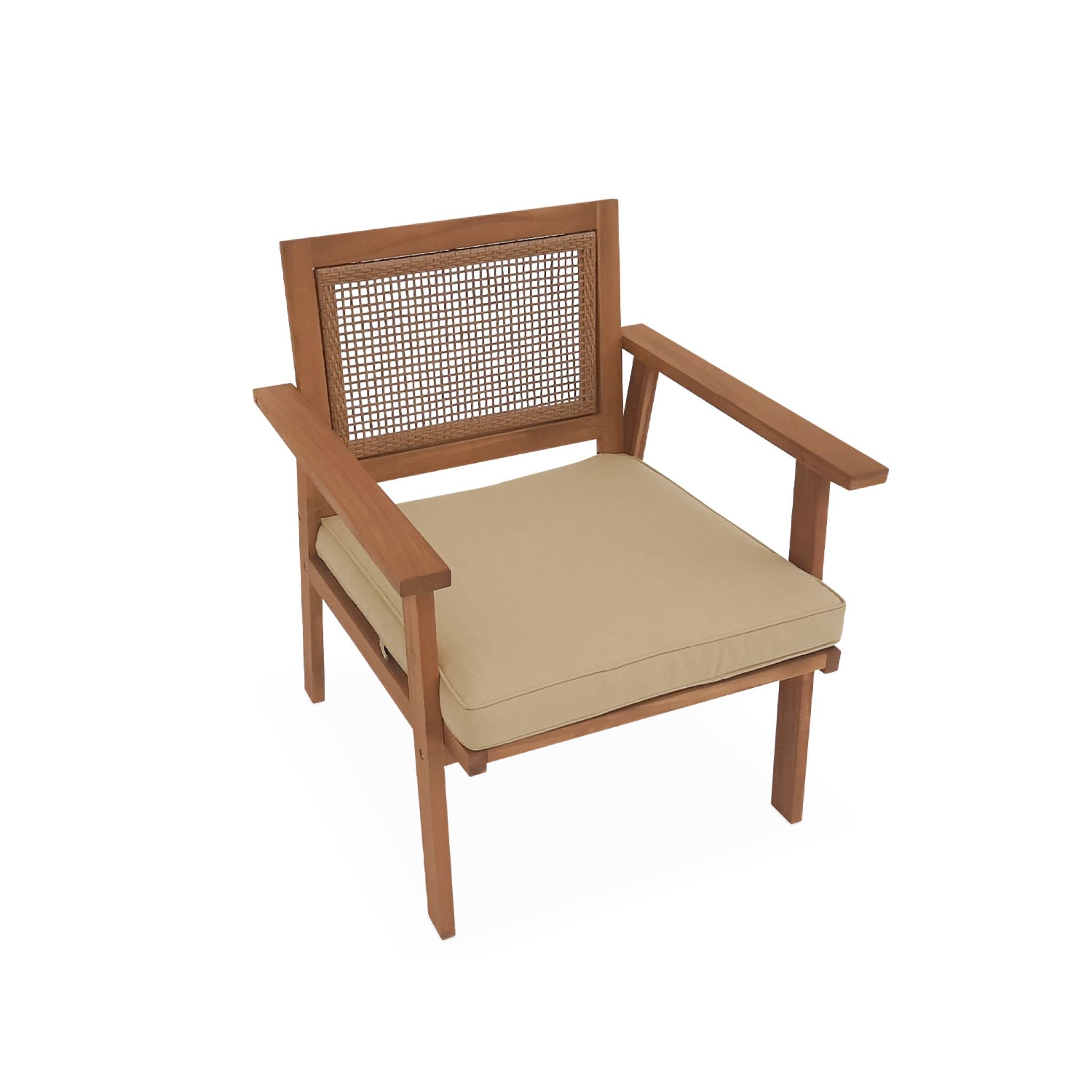 Mobili da giardino in legno e canna rotonda, 4 posti, marrone naturale