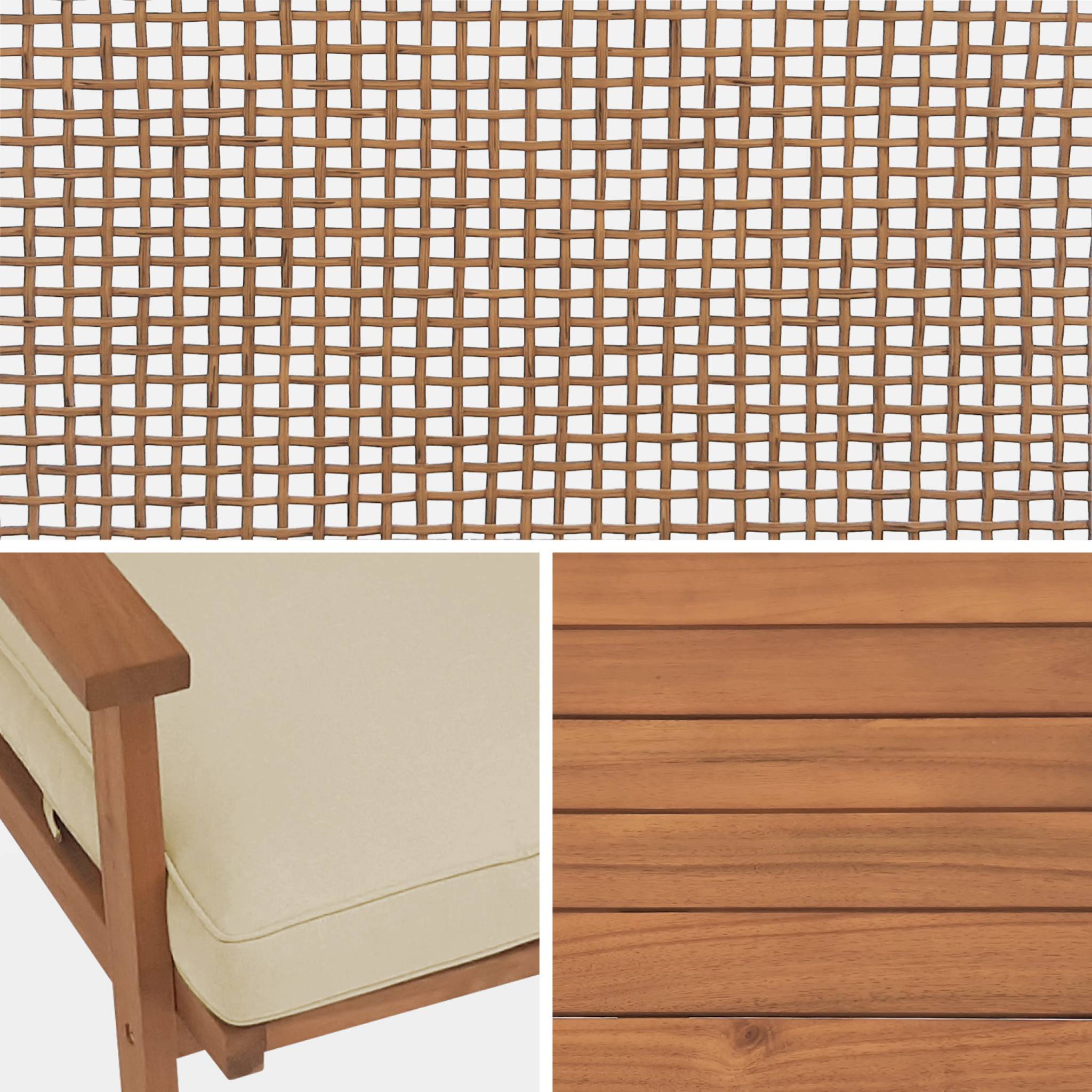 Mobili da giardino in legno e canna rotonda, 4 posti, marrone naturale