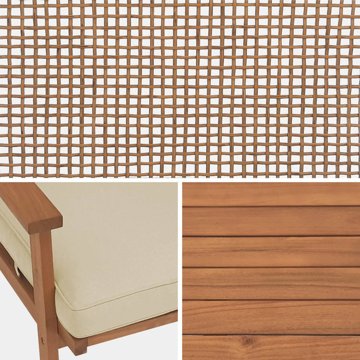 Mobili da giardino in legno e canna rotonda, 4 posti, marrone naturale