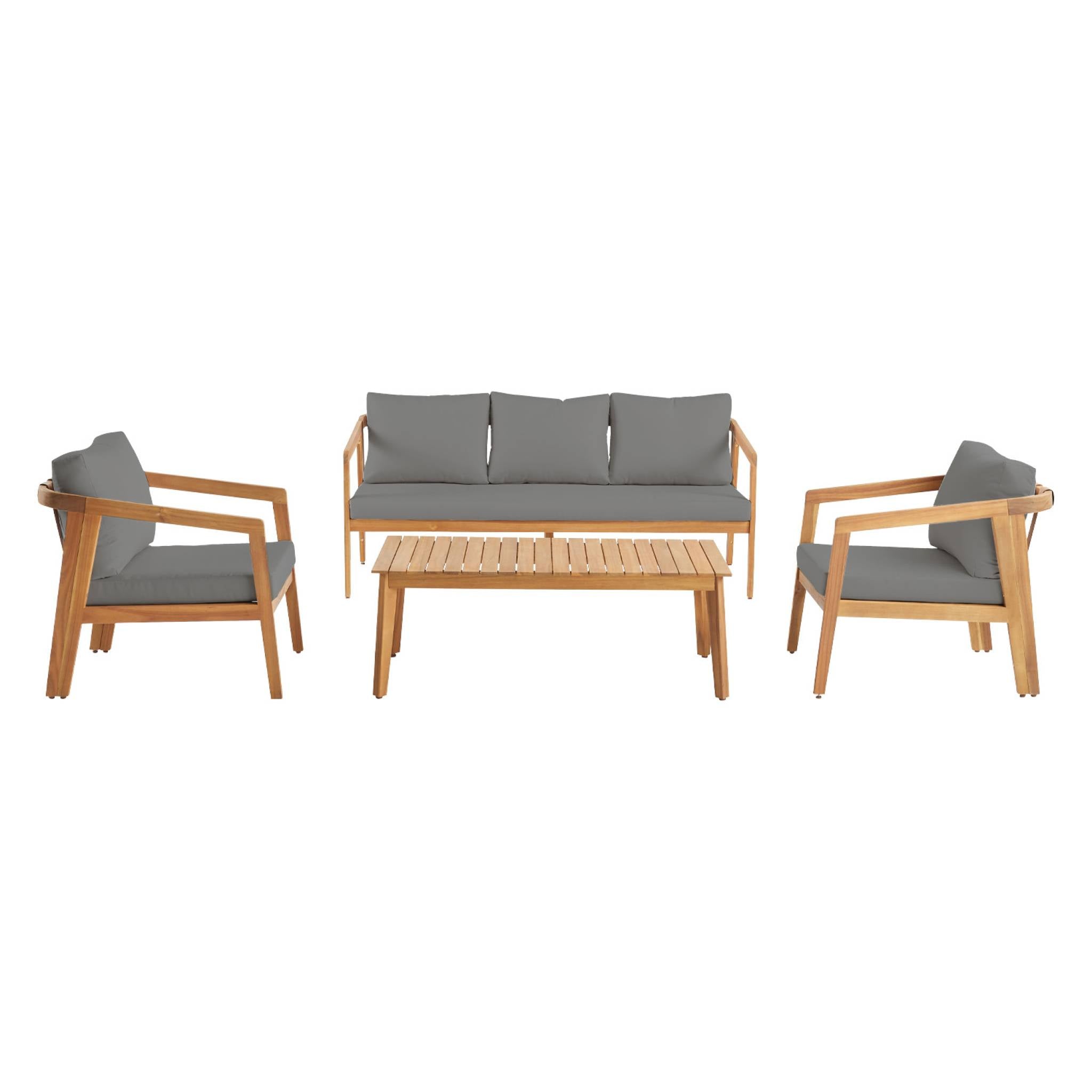 Salotto da giardino 5 posti in legno di acacia, grigio