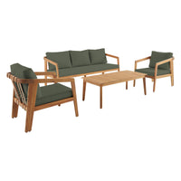 Salotto da giardino 5 posti in legno di acacia, verde kaki