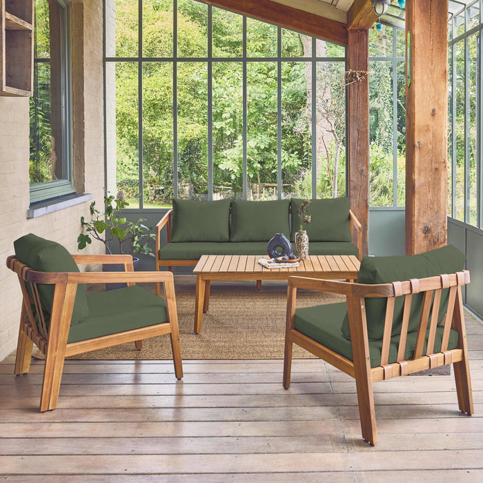 Salotto da giardino 5 posti in legno di acacia, verde kaki