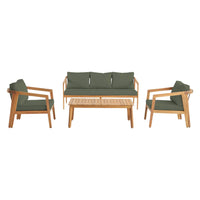 Salotto da giardino 5 posti in legno di acacia, verde kaki