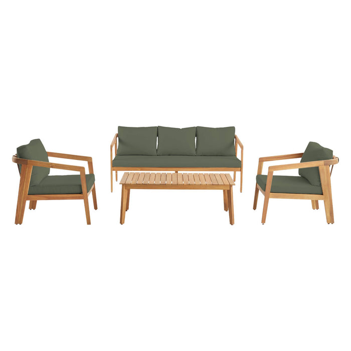 Salotto da giardino 5 posti in legno di acacia, verde kaki