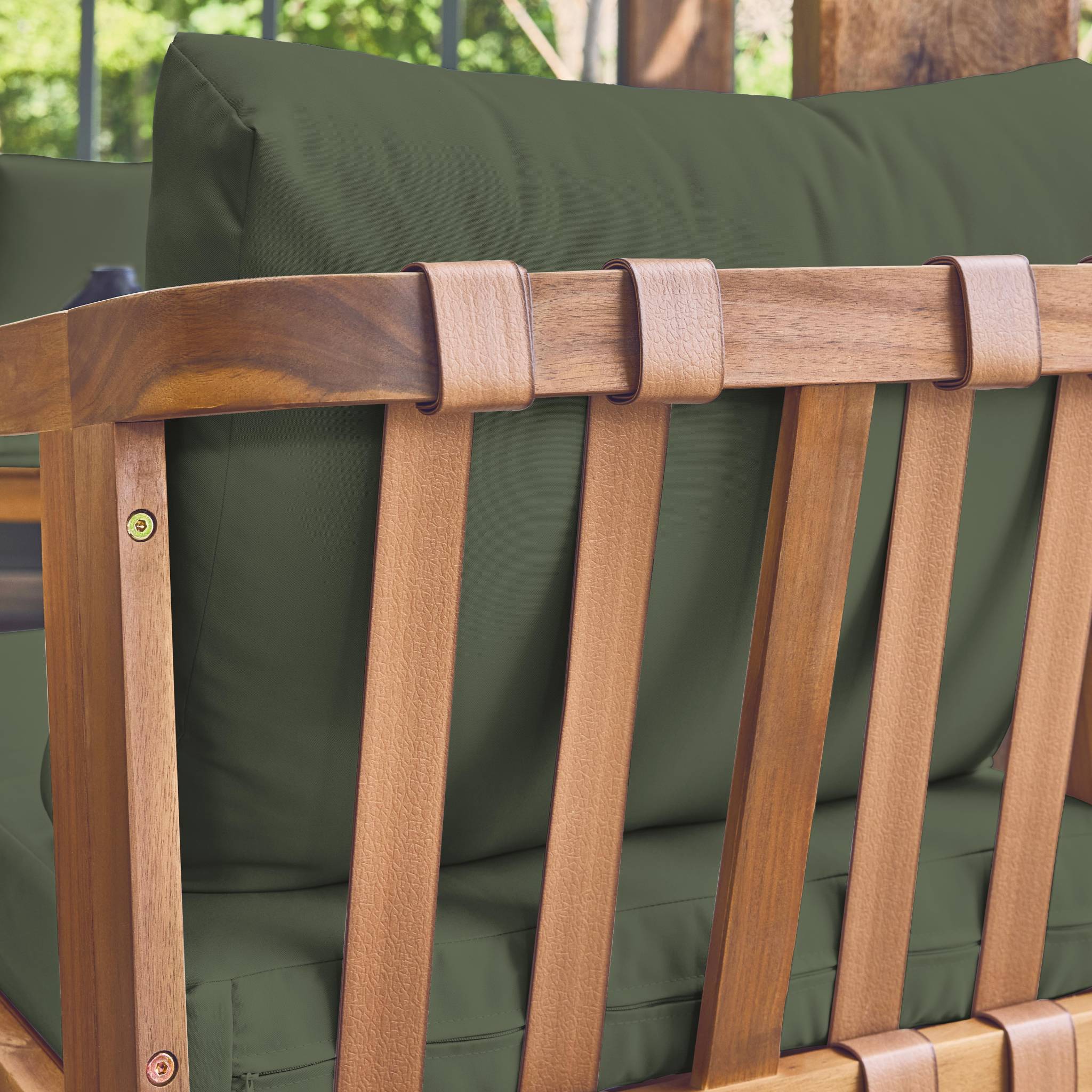 Salotto da giardino 5 posti in legno di acacia, verde kaki