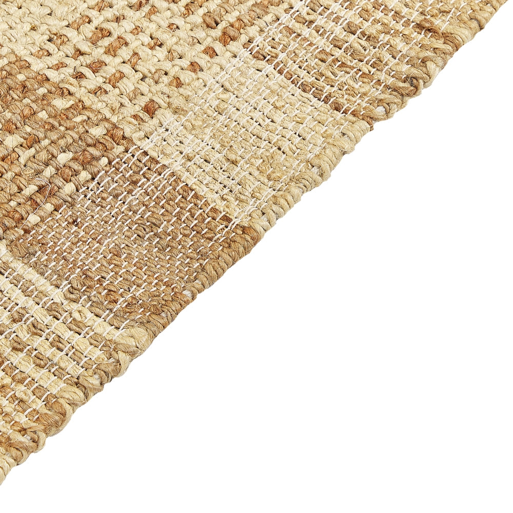 Tappeto in juta beige 160 x 230 cm con nappe motivo geometrico intrecciato a mano stile bohémien per soggiorno camera da letto
