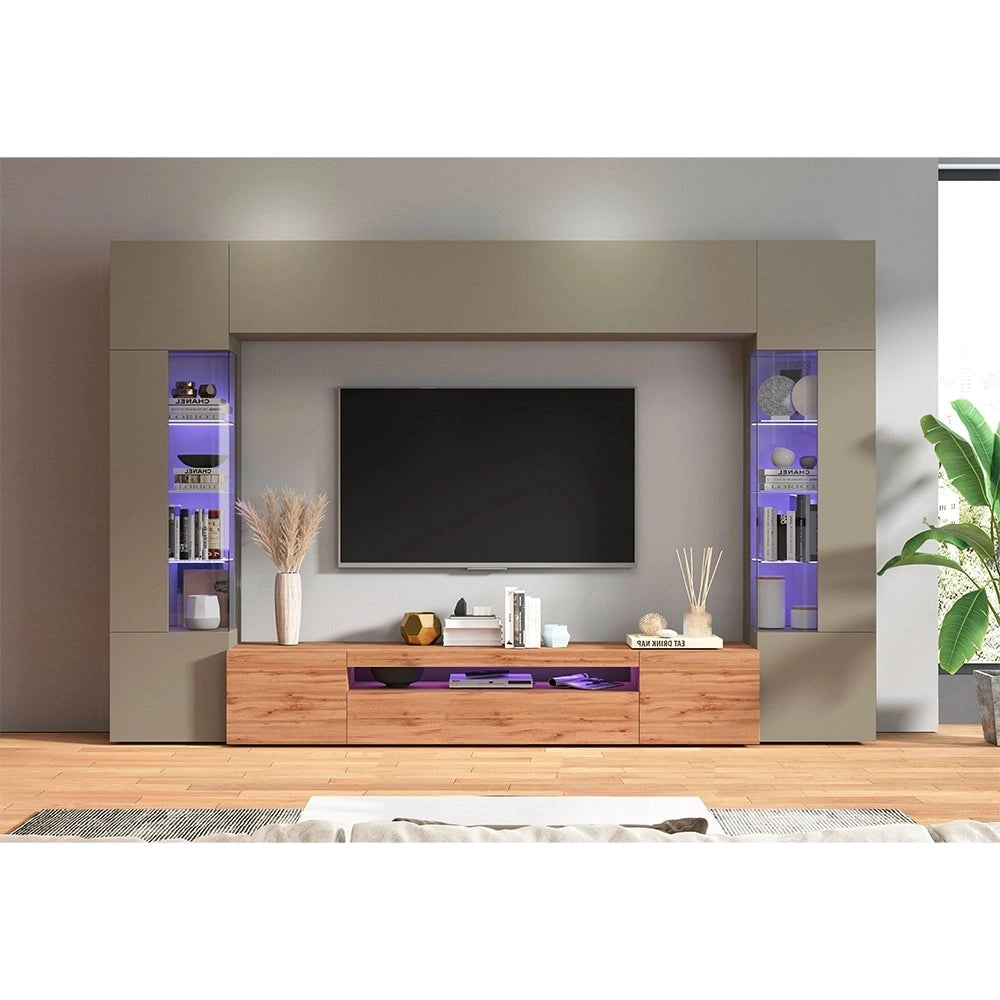 Parete Attrezzata Moderna Egypt - Tortora/Rovere Wotan, Made in Italy