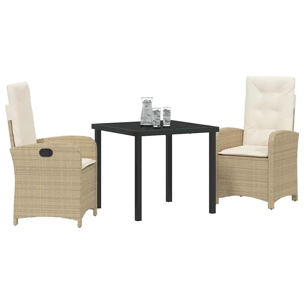 Set da Pranzo per Giardino con cuscino 3 pcs Beige polyrattan 3380281