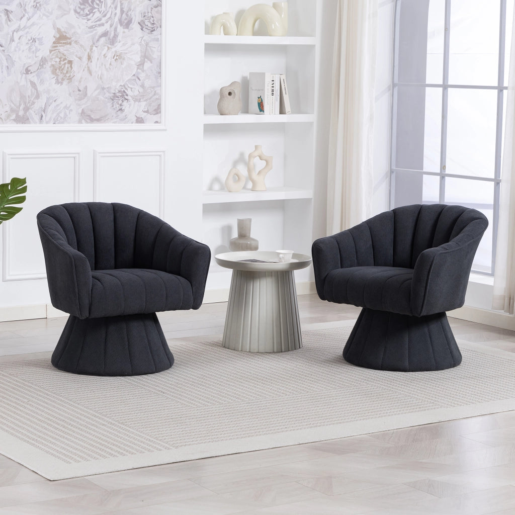 Poltrona girevole 360° in velluto a coste grigio scuro; seduta imbottita 70x66x72 cm