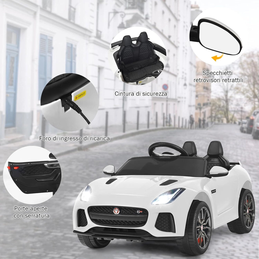 Jaguar Auto Elettrico 12 V per Bambini, Macchina Elettrica con Telecomando, con Luci Musica Storia, Avvio Lento, Velocità 3-5 km/h (Bianco)