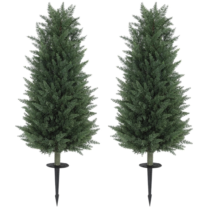 Cipressi artificiali, set da 2 con paletto di fissaggio, 100 cm, pianta artificiale in plastica, piante artificiali, albero artificiale, decorazione