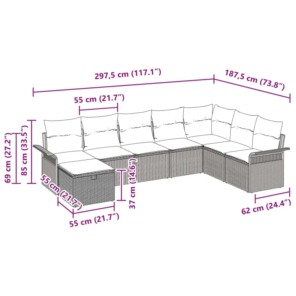 Set Divano da Giardino 8 pcs Marrone e Rosso polyrattan 3358933