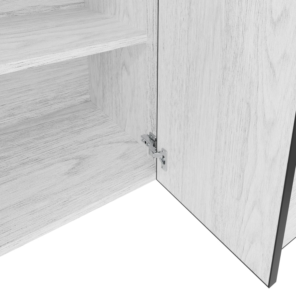 OKWISH Credenza con 2 Ante, 2 Cassetti e Ripiani Aperti, Chiusura Ammortizzata, per Soggiorno, 140 x 42 x 77 cm, Bianca