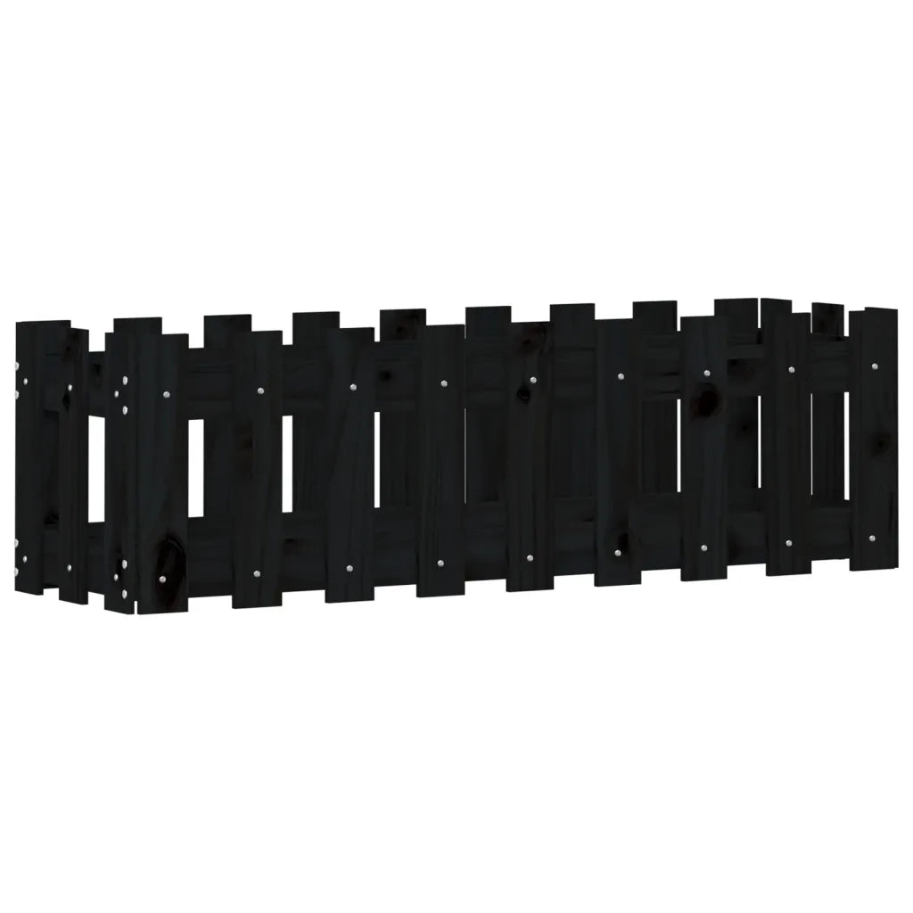 Fioriera Giardino a Recinzione Nera 100x30x30cm Massello Pino 832474