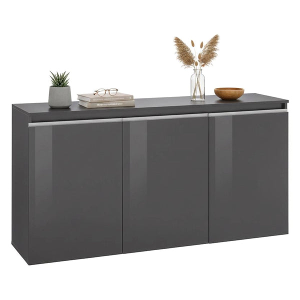 Credenza Andesina, Madia di design a 3 ante, Made in Italy, Mobile Porta TV, Buffet da soggiorno, cm 150x40h81, Antracite lucido