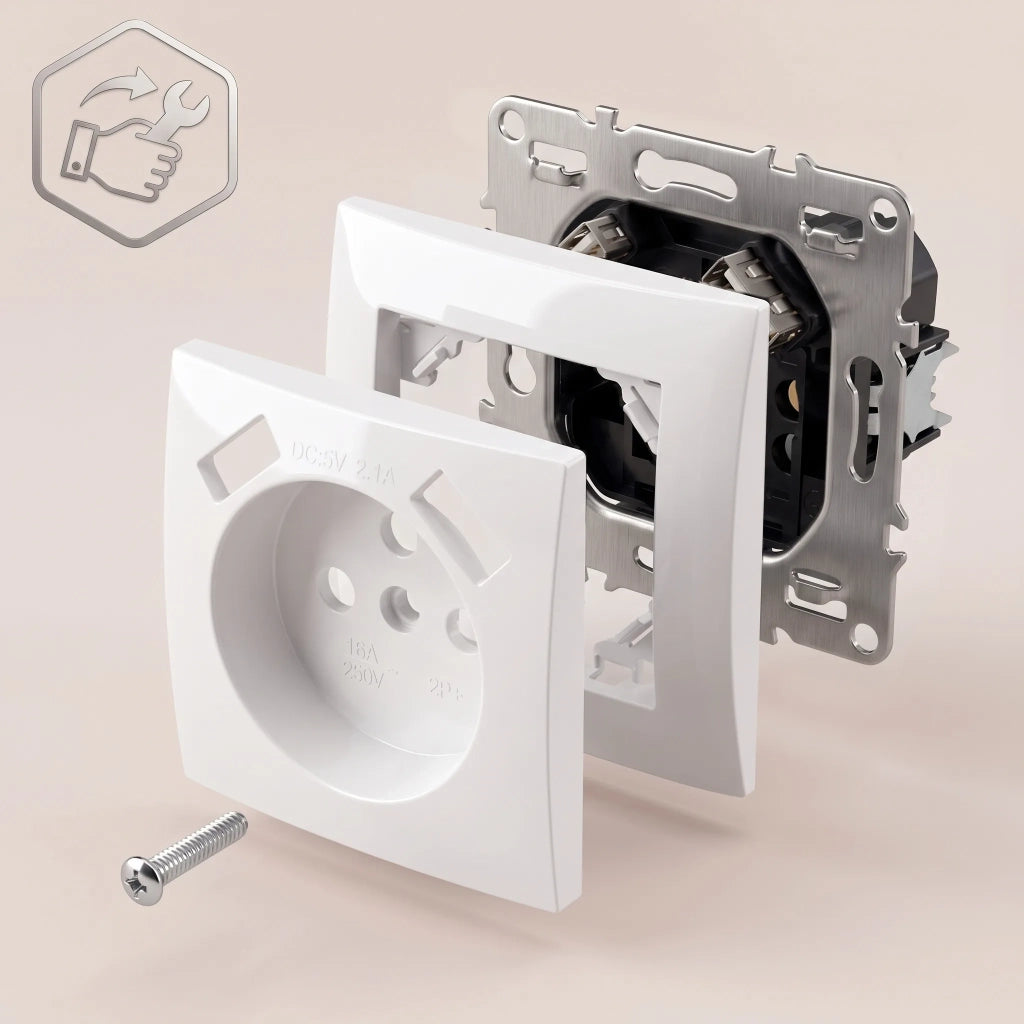 Presa Singola Con Messa A Terra + 2x Usb-a Oste Jnh003-g White