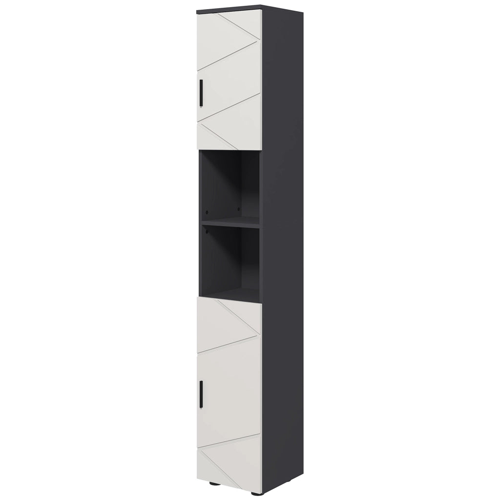 Colonna Bagno in Truciolato con 2 Ripiani Aperti e 2 Armadietti a 2 Livelli, 30x30x183 cm, Grigio